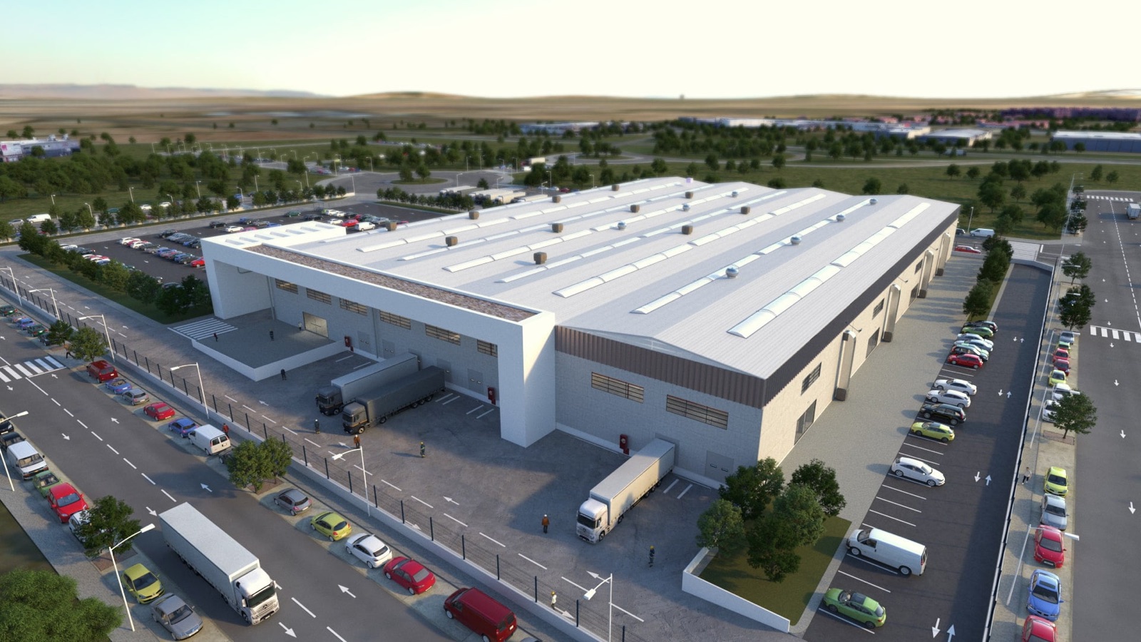 Bâtiment logistique équipé de rafraîchisseurs d'air évaporatifs HI COOL en toiture